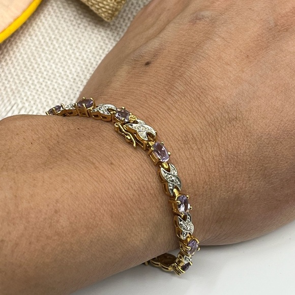 Vintage Gold Over Sterling Silver Bracelet – Amethyst & CZ Accents – 7.25” - Picture 11 of 17